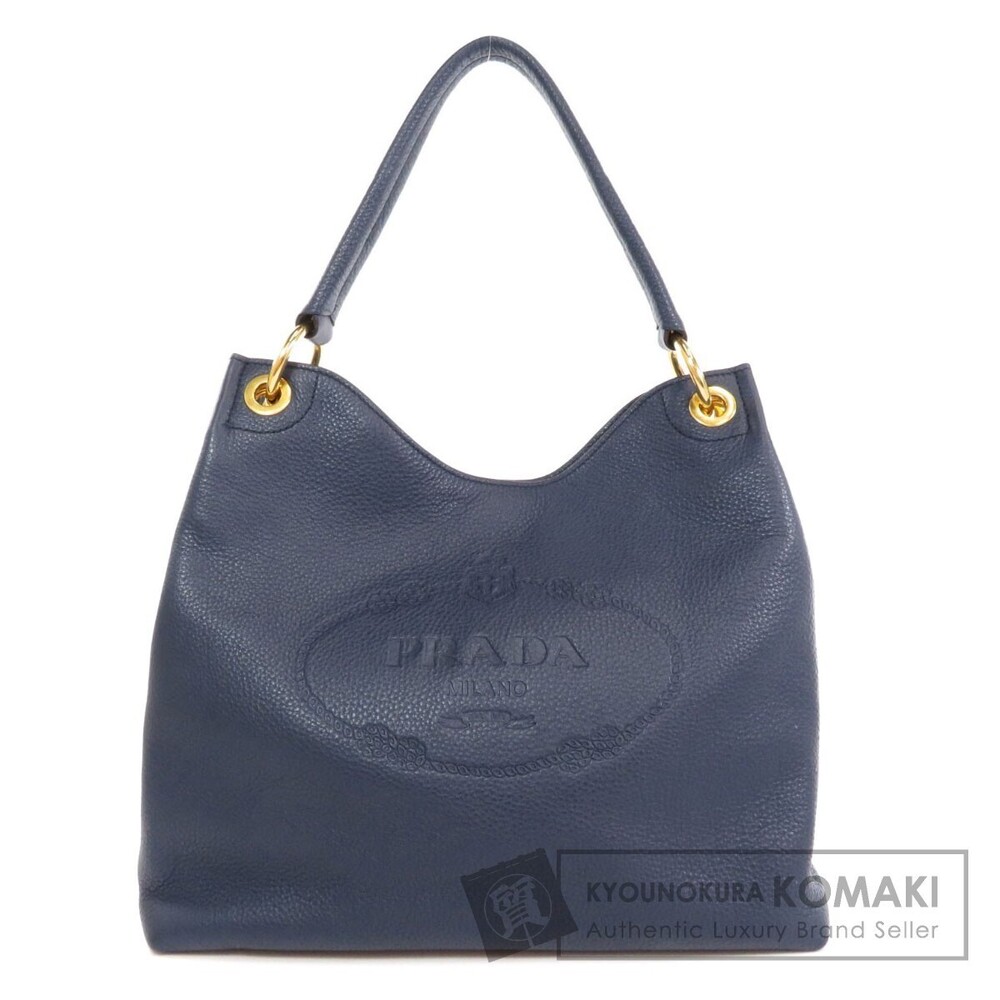 Prada Vitello Phenix hobo tote bag navy blue leather embossed logo